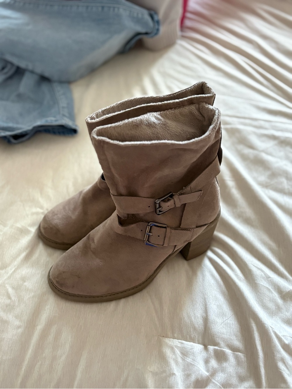 Women’s Taupe Suede Buckle Ankle Boots